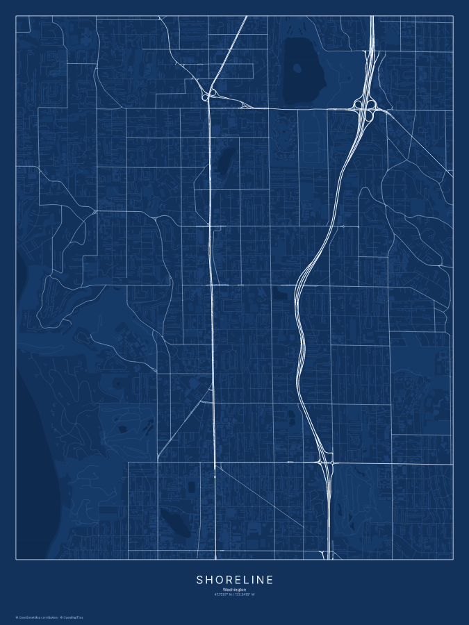 Shoreline map poster, blueprint style
