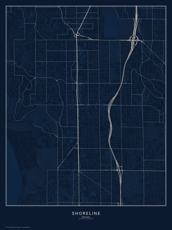 Shoreline map poster, midnight style