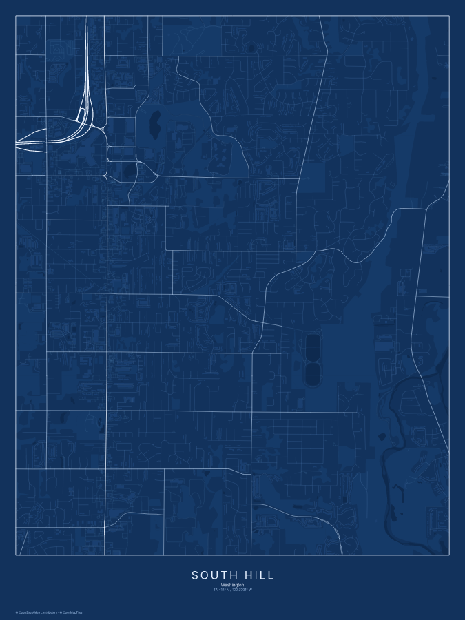 South Hill map poster, blueprint style