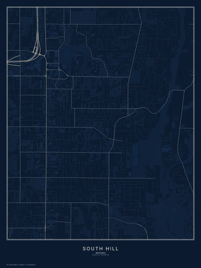 South Hill map poster, midnight style