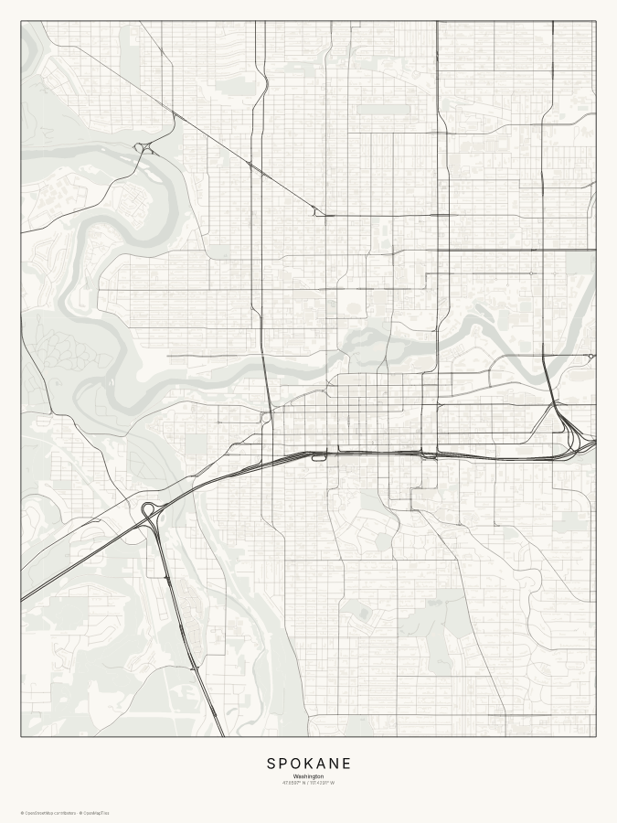 Spokane map poster, classic style
