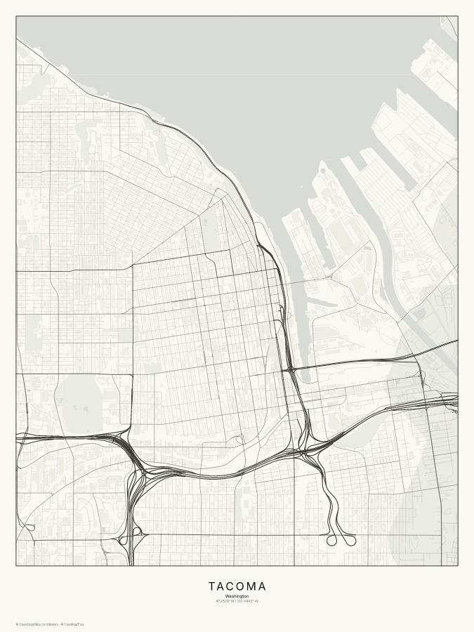 Tacoma map poster, classic style