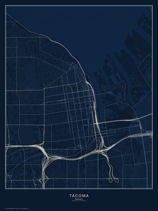 Tacoma map poster, midnight style
