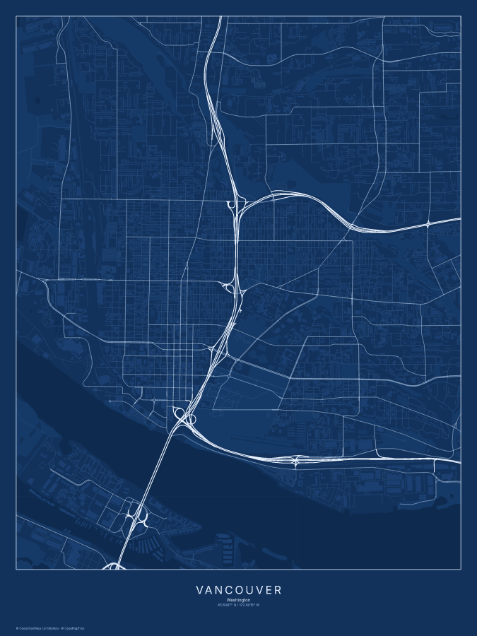 Vancouver map poster, blueprint style