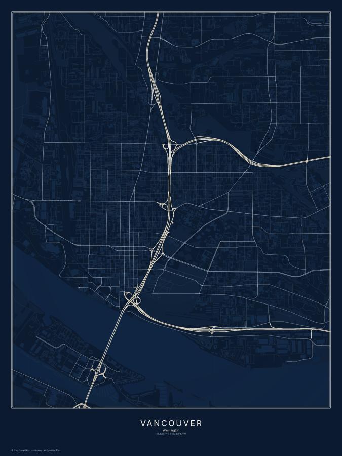 Vancouver map poster, midnight style