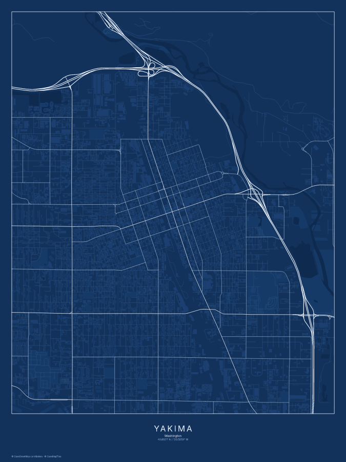 Yakima map poster, blueprint style