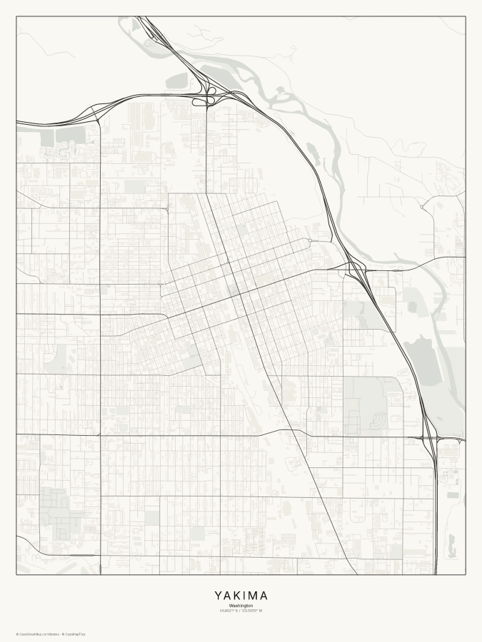 Yakima map poster, classic style