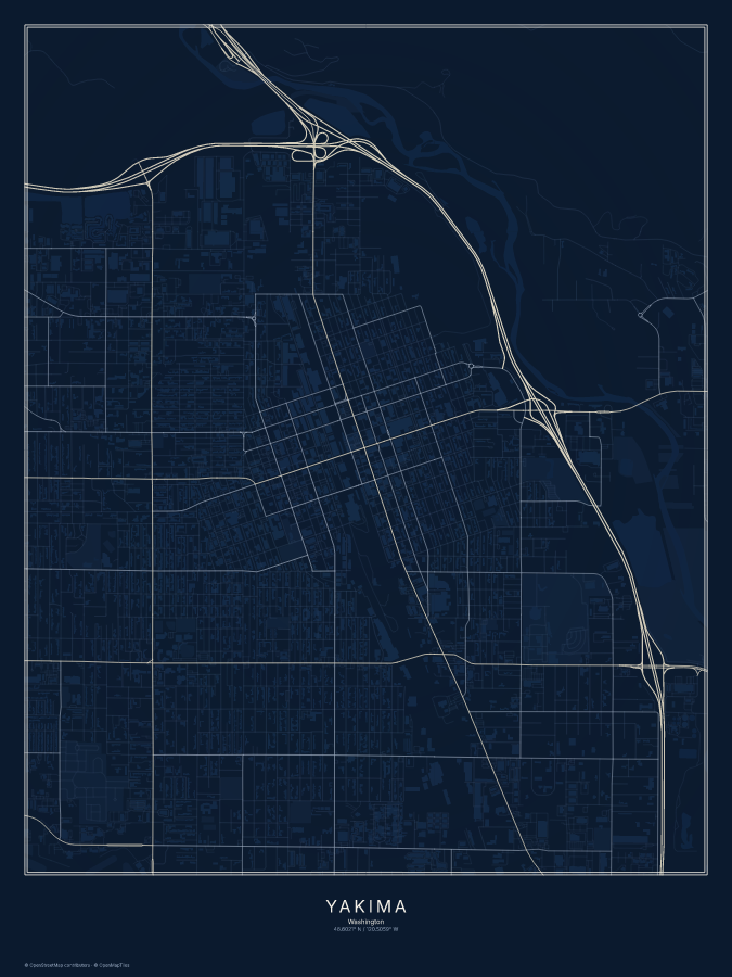 Yakima map poster, midnight style