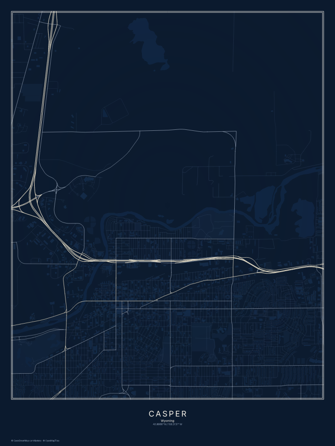 Casper map poster, midnight style