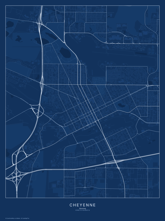 Cheyenne map poster, blueprint style