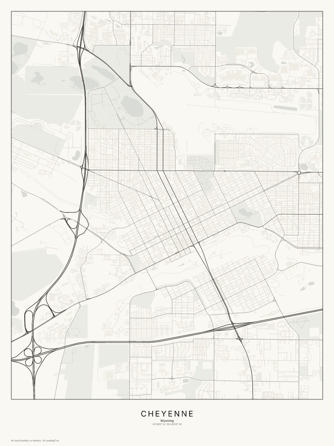 Cheyenne map poster, classic style