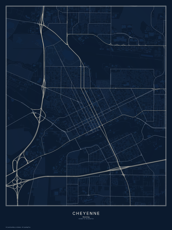 Cheyenne map poster, midnight style