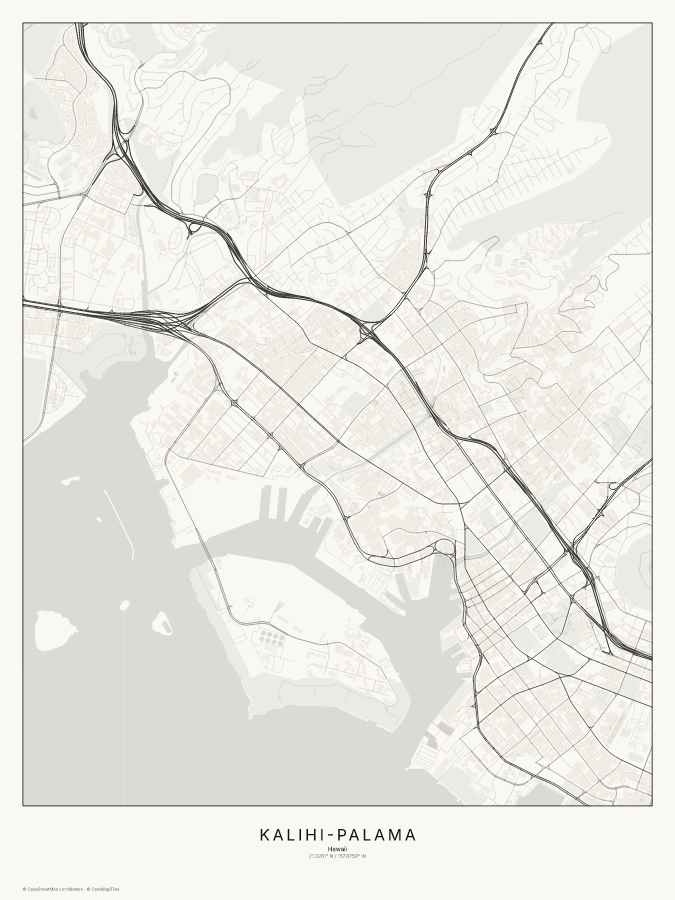 Kalihi-Palama map poster, classic style