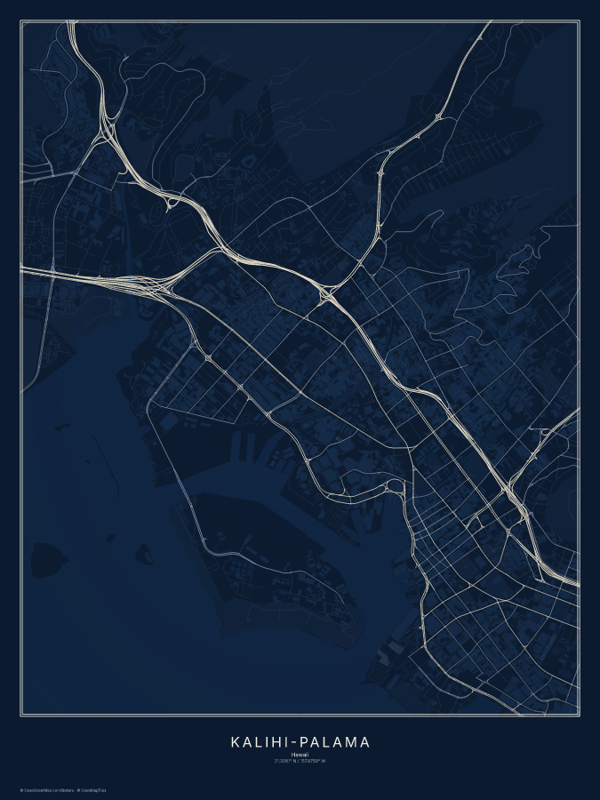 Kalihi-Palama map poster, midnight style