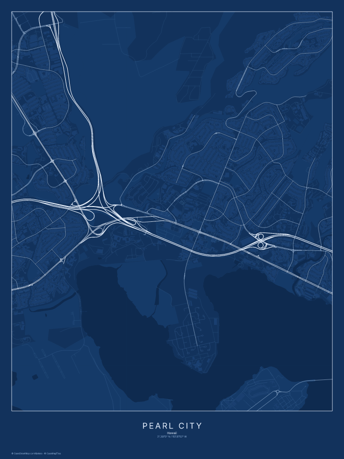 Pearl City map poster, blueprint style