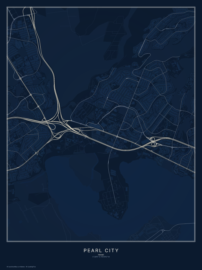 Pearl City map poster, midnight style