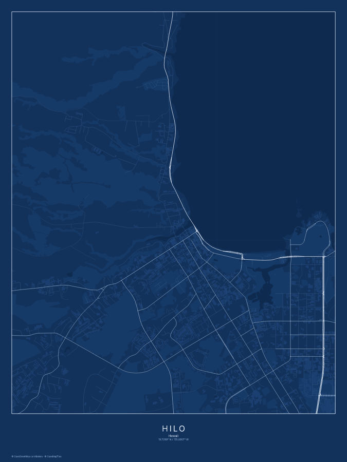Hilo map poster, blueprint style