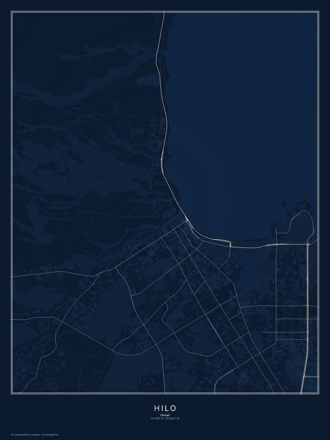 Hilo map poster, midnight style