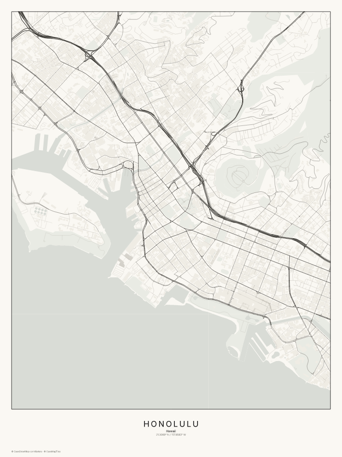 Honolulu map poster, classic style