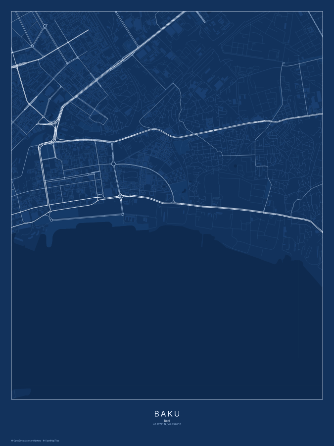 Baku map poster, blueprint style