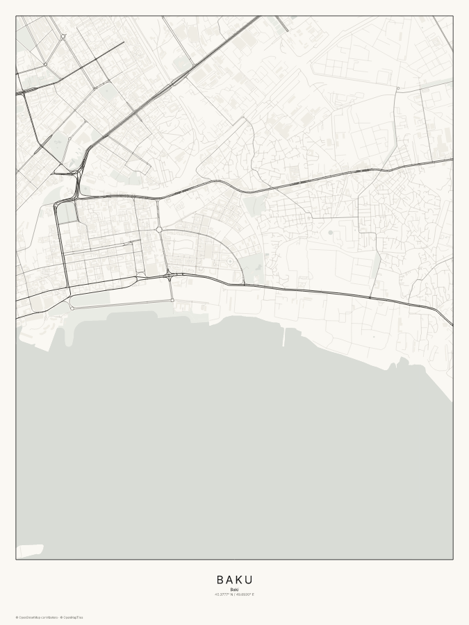 Baku map poster, classic style