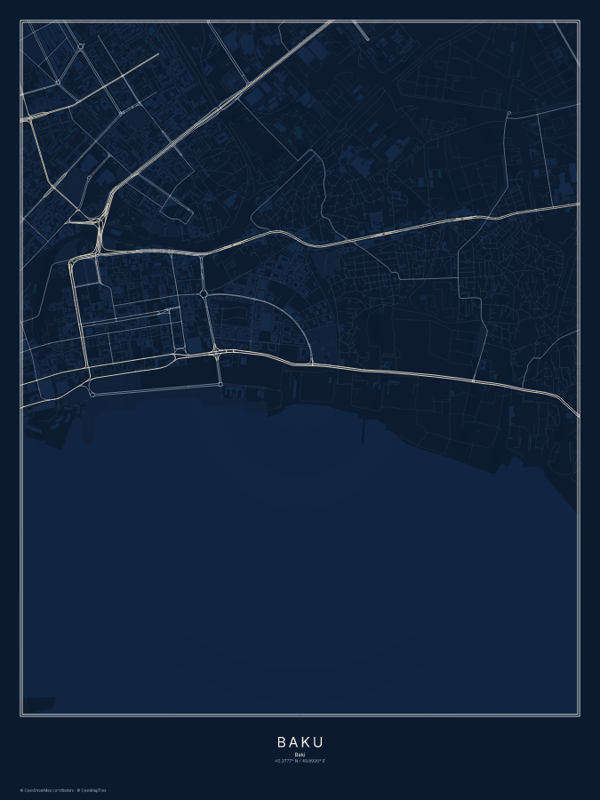 Baku map poster, midnight style
