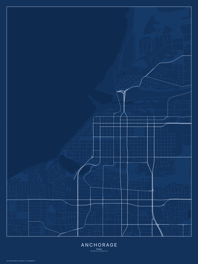 Anchorage map poster, blueprint style