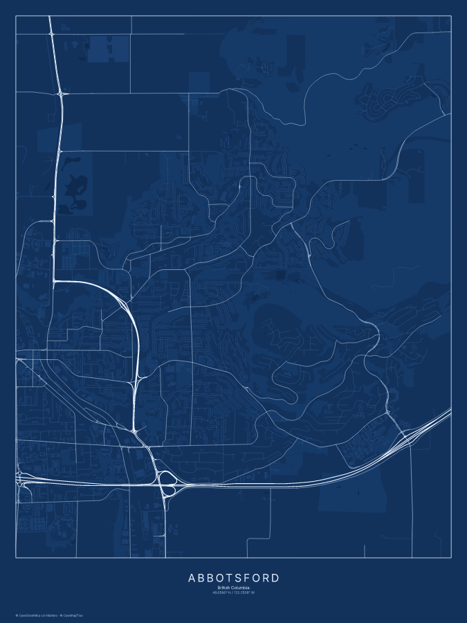 Abbotsford map poster, blueprint style
