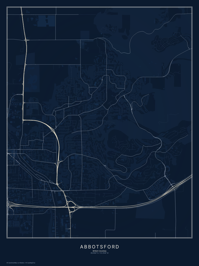 Abbotsford map poster, midnight style