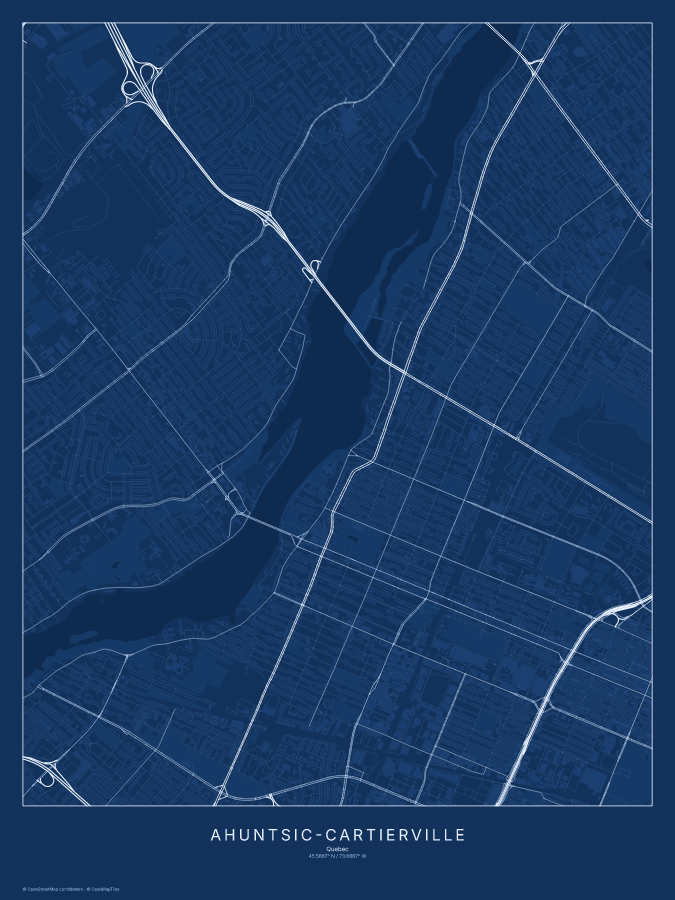 Ahuntsic-Cartierville map poster, blueprint style