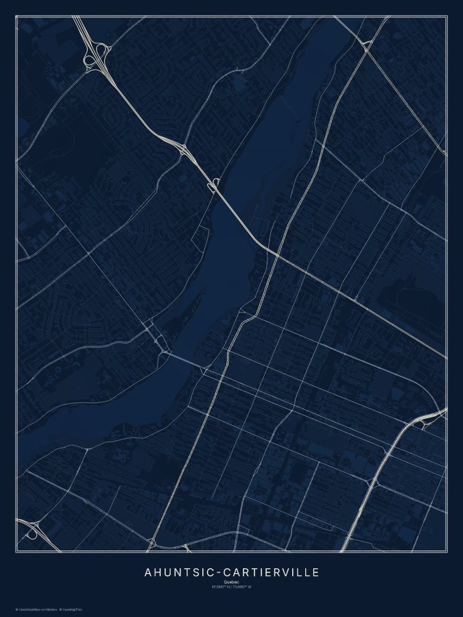 Ahuntsic-Cartierville map poster, midnight style
