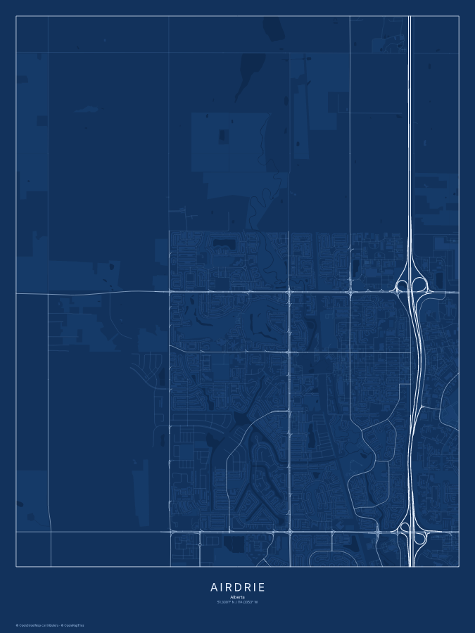Airdrie map poster, blueprint style