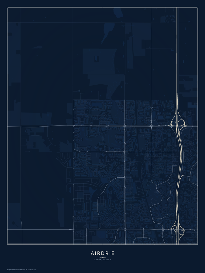 Airdrie map poster, midnight style