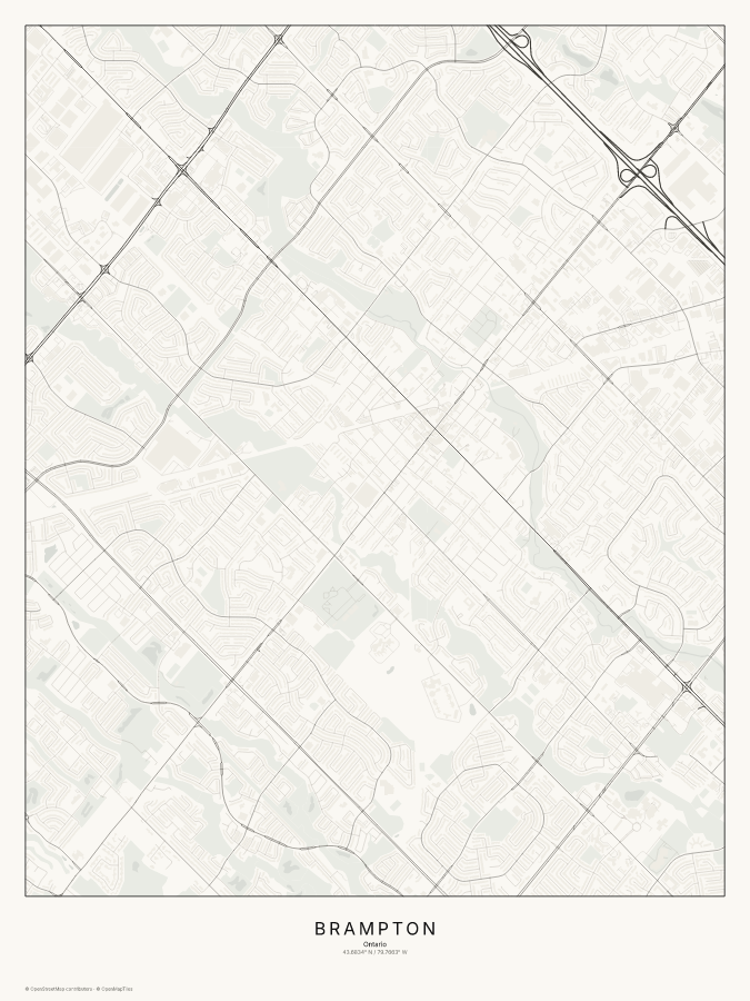 Brampton map poster, classic style