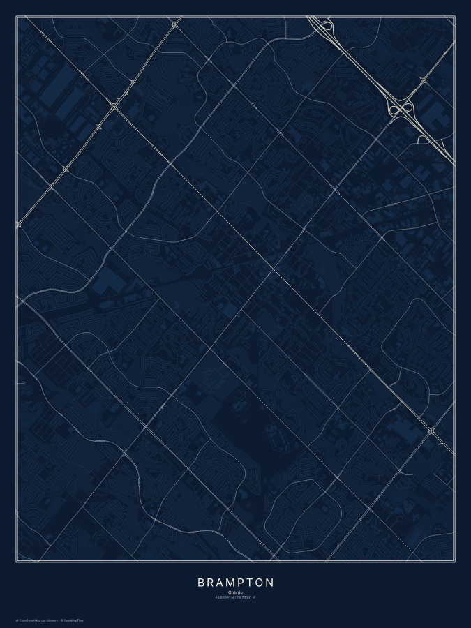 Brampton map poster, midnight style