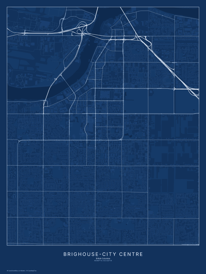 Brighouse-City Centre map poster, blueprint style