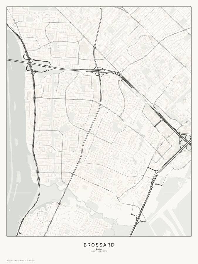 Brossard map poster, classic style
