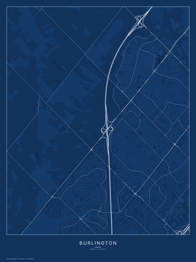Burlington map poster, blueprint style