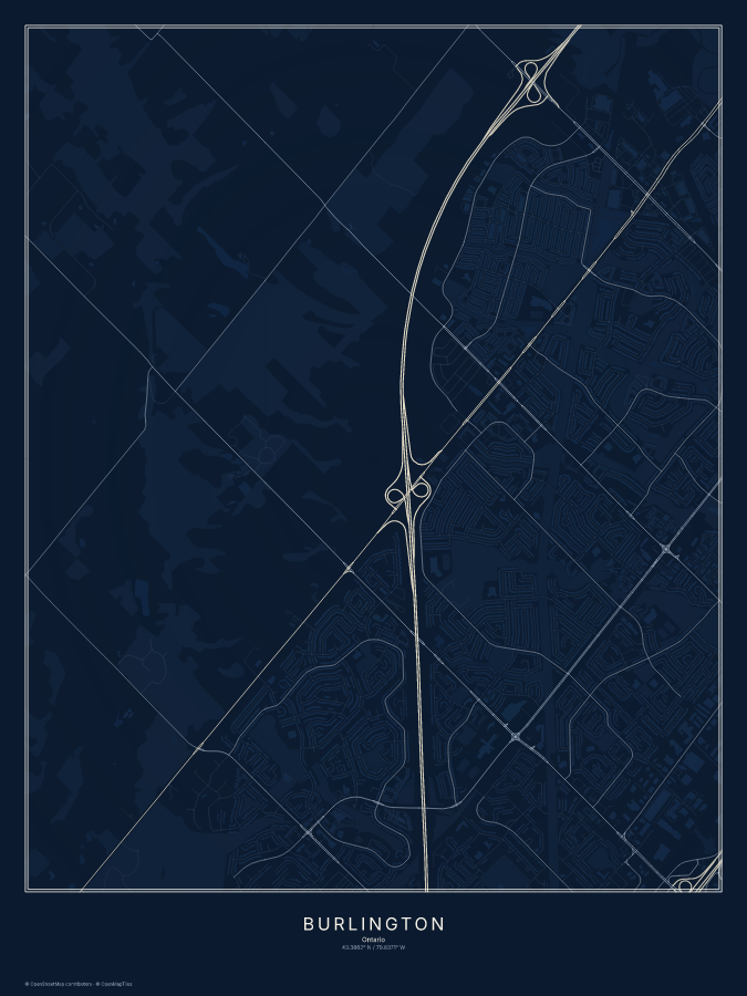 Burlington map poster, midnight style