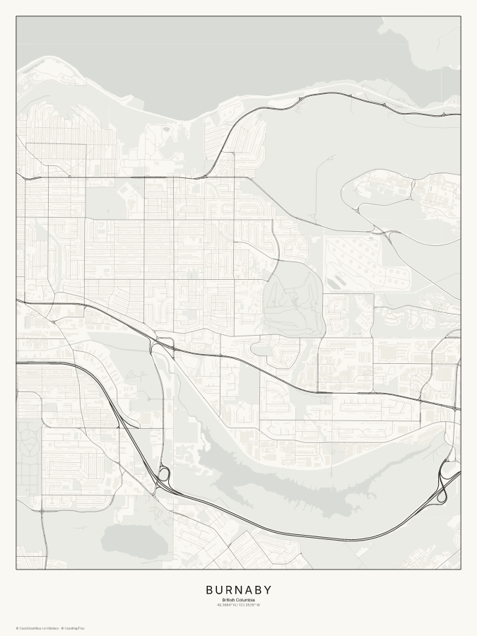 Burnaby map poster, classic style