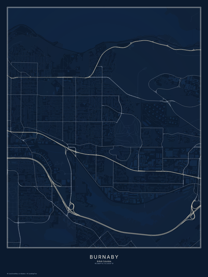 Burnaby map poster, midnight style