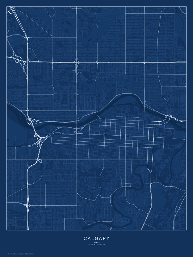 Calgary map poster, blueprint style