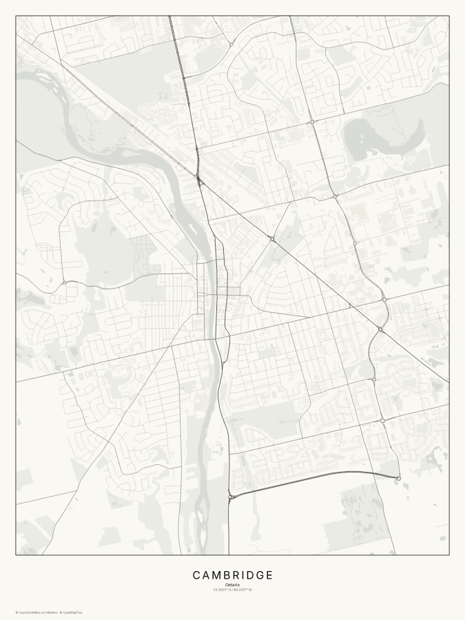 Cambridge map poster, classic style