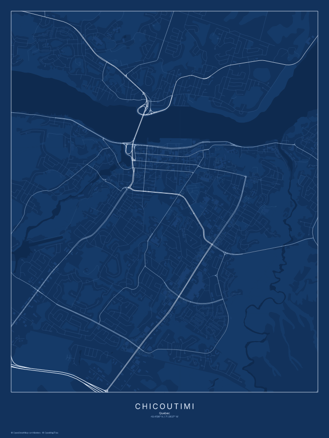Chicoutimi map poster, blueprint style