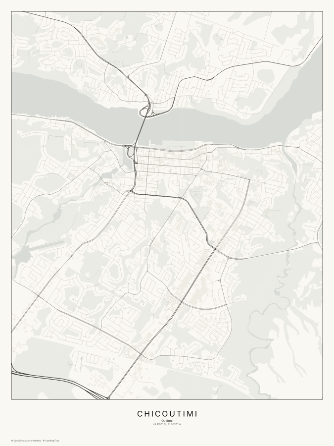 Chicoutimi map poster, classic style