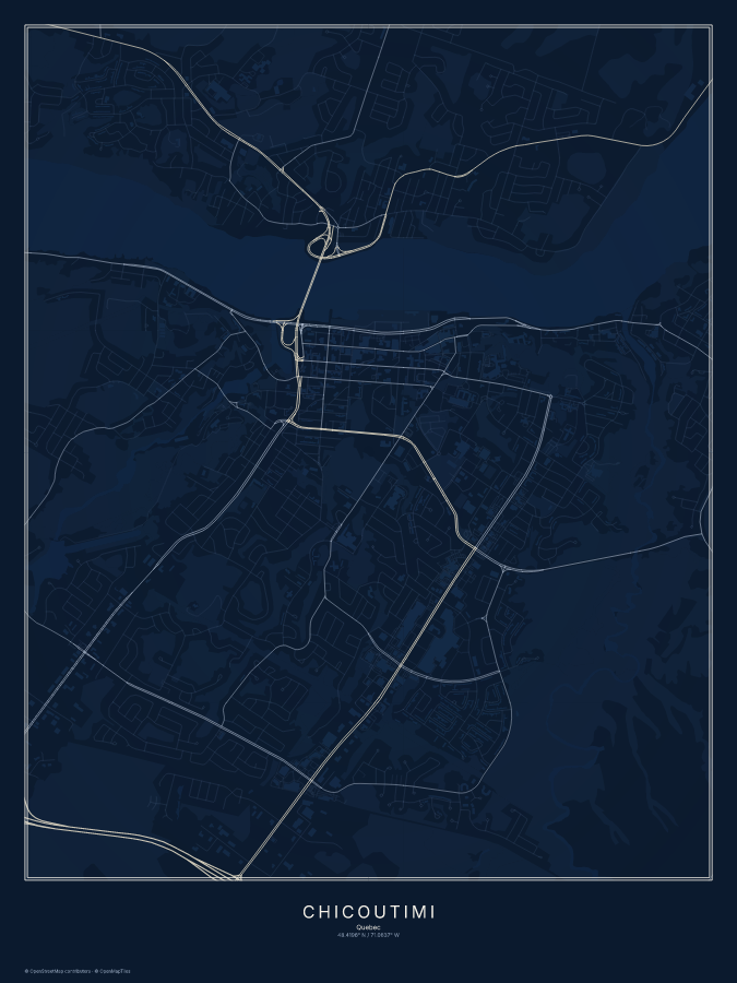 Chicoutimi map poster, midnight style