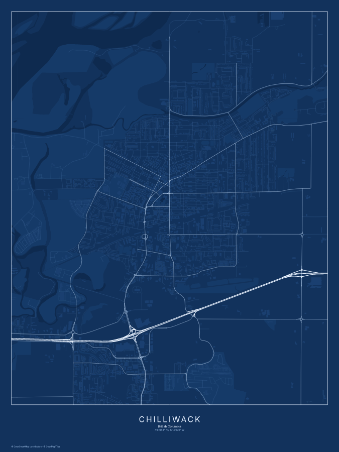 Chilliwack map poster, blueprint style