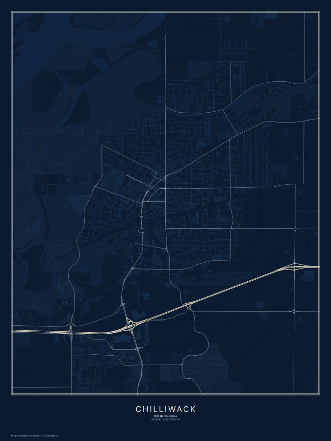 Chilliwack map poster, midnight style