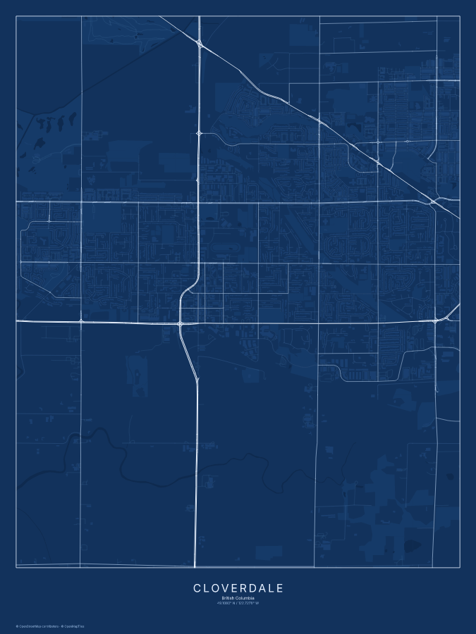 Cloverdale map poster, blueprint style