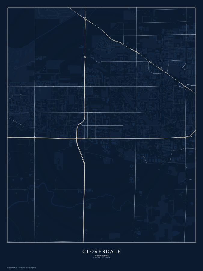 Cloverdale map poster, midnight style